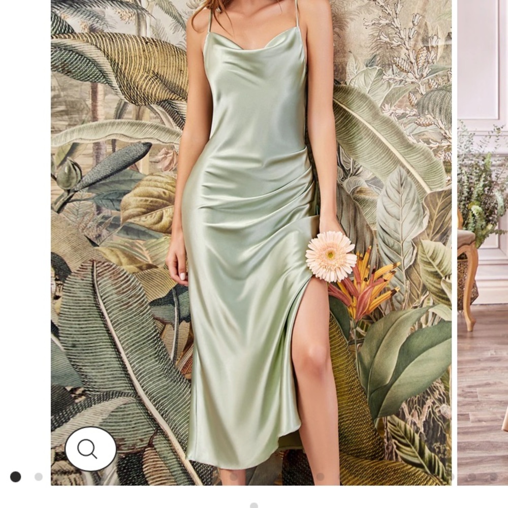 Satin midi dress / slip dress, sage